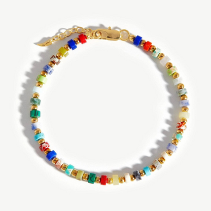 Natural Multi-Stone Beaded Bracelet,925 Silver,18k Yellow Gold Plated