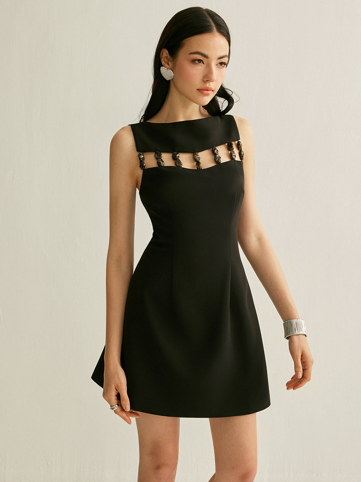 Beaded Cut-out Sleeveless Dress