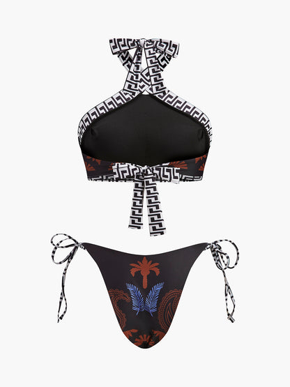 Boho Print Tie-Back Halter Bikini