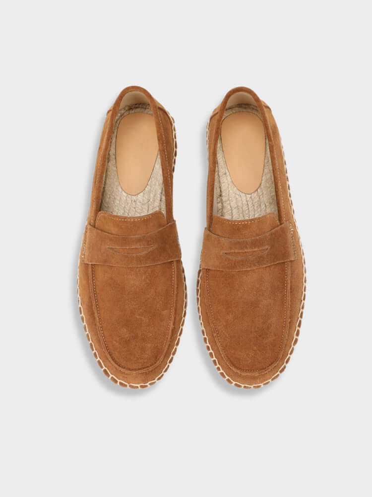 SAINT-TROPEZ Loafers – Men’s Chestnut Suede Espadrille Loafers with Jute Sole