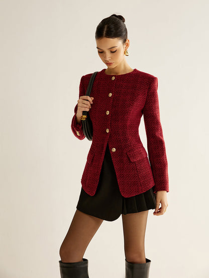 Blouse met knopen en split, tweed blazer