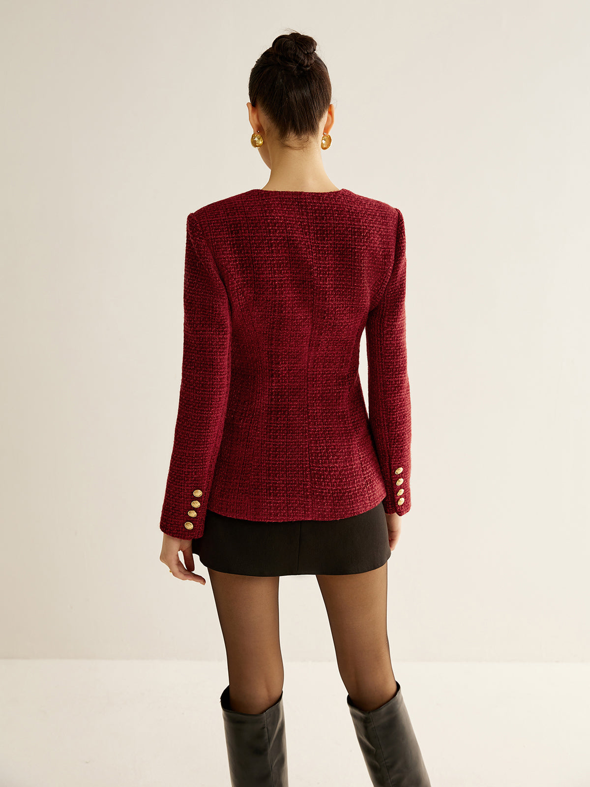 Blouse met knopen en split, tweed blazer