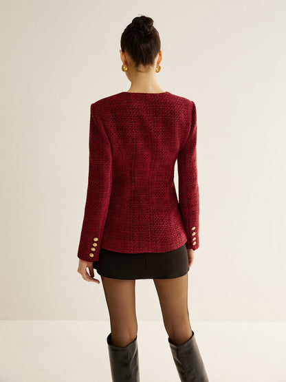 Blouse met knopen en split, tweed blazer