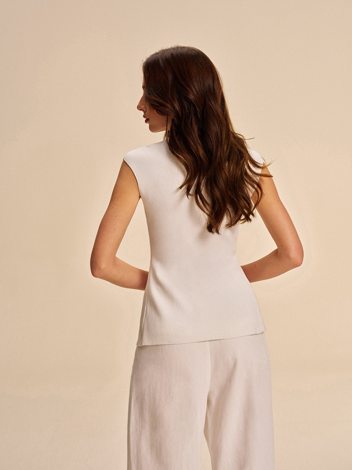 Button-Front Sleeveless Cardigan
