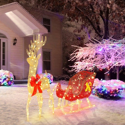 Life Size Outdoor Christmas Reindeer Sleigh Decoration