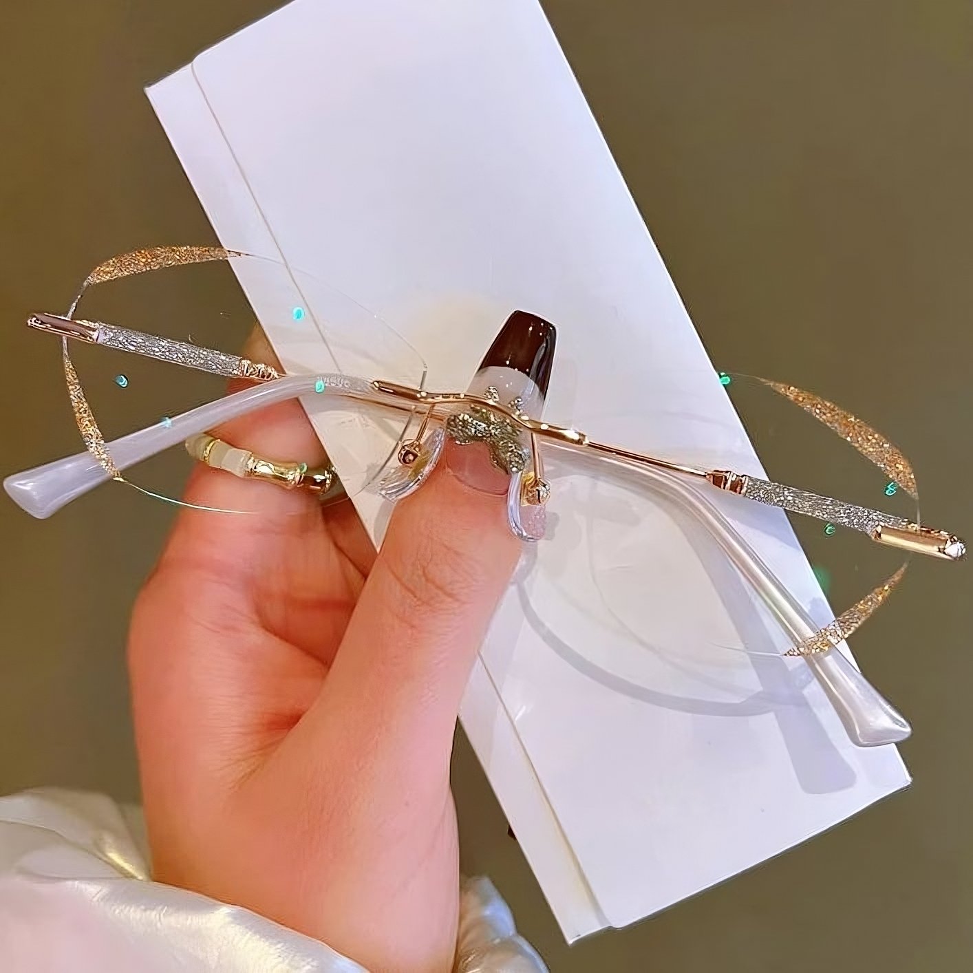 Damen Diamant Randlose Anti-Blaues Licht Presbyopie Brille
