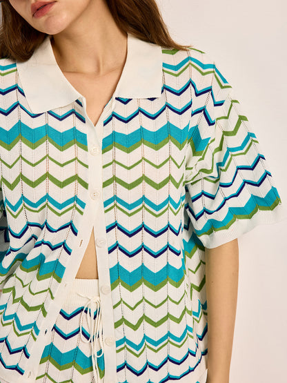 Chevron Pattern Knitted Short Set