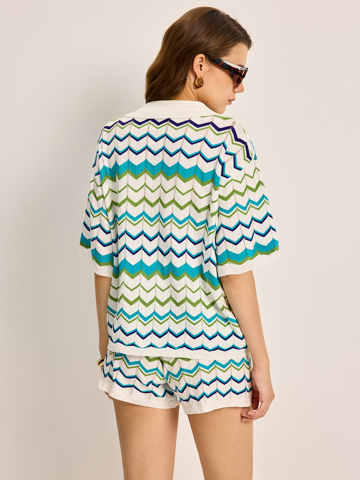Chevron Pattern Knitted Short Set