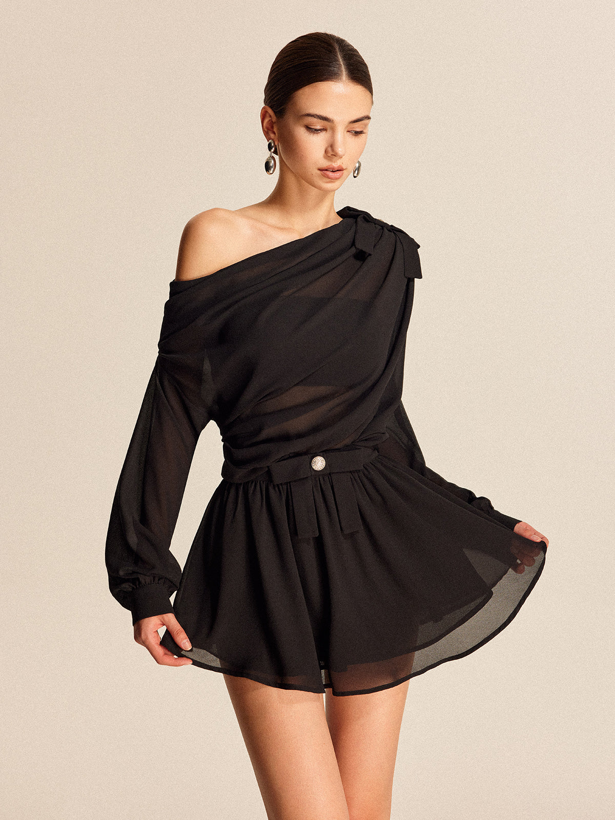 Chiffon One-Shoulder Bow Detail Top
