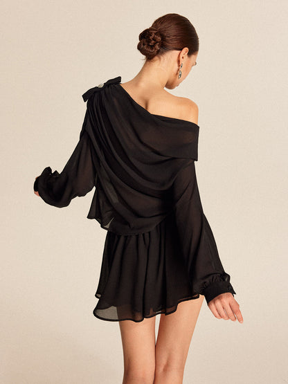 Chiffon One-Shoulder Bow Detail Top