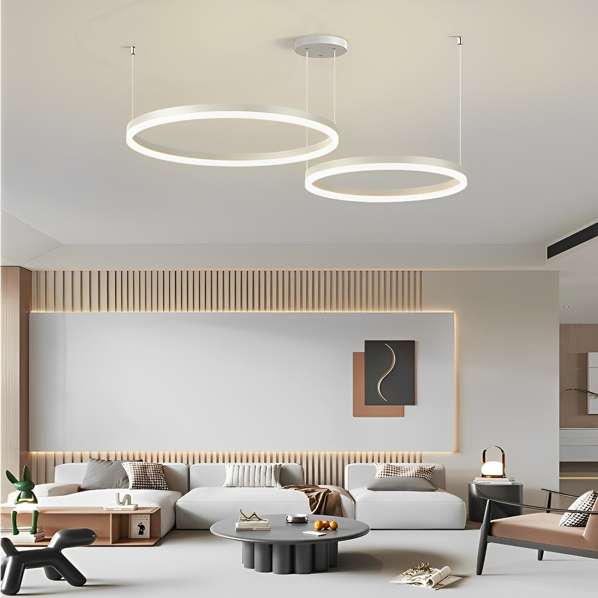 Circular Metal Rings Creative LED 3-Step Dimming White Modern Pendant Lights