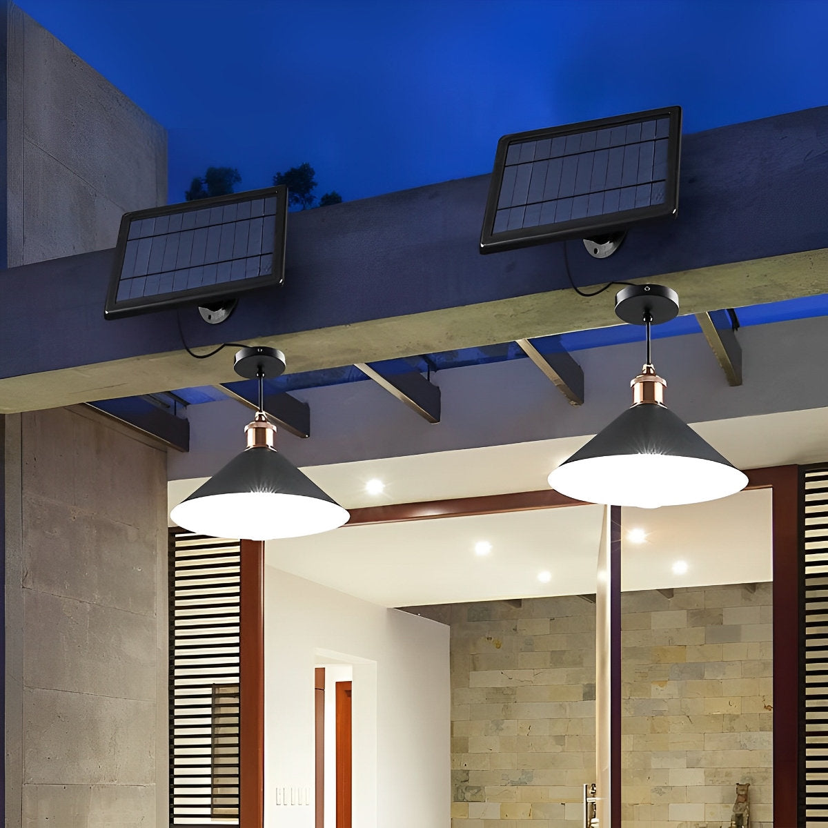 Wodoodporna klasyczna stożkowa lampa wisząca LED z solarnym zasilaniem