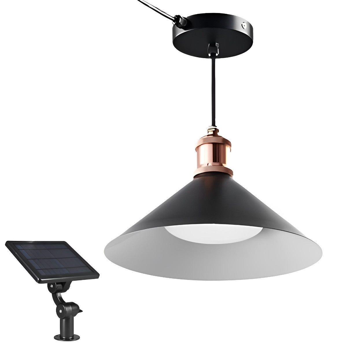 Wodoodporna klasyczna stożkowa lampa wisząca LED z solarnym zasilaniem