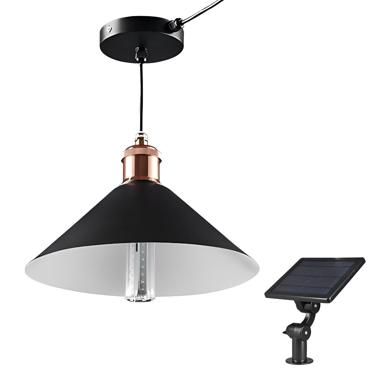 Wodoodporna klasyczna stożkowa lampa wisząca LED z solarnym zasilaniem