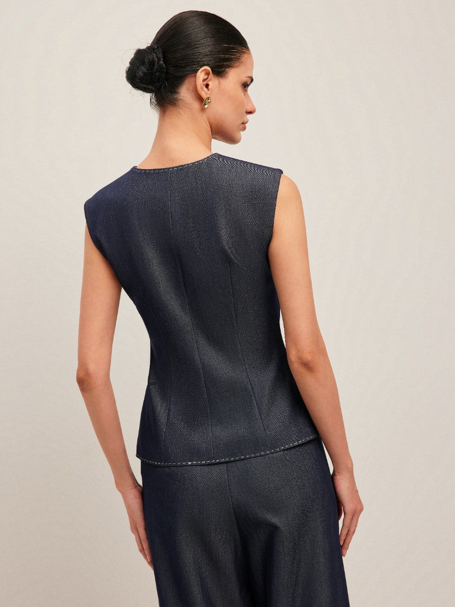 Contrast Stitched Buttoned Peplum Vest