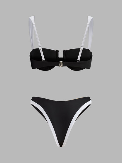 Contrast Trim Cutout Bikini Set