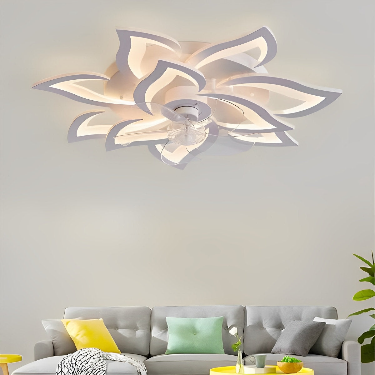 Creative Flower Shaped Three Step Dimming LED Ceiling Fan Lights Chandelier