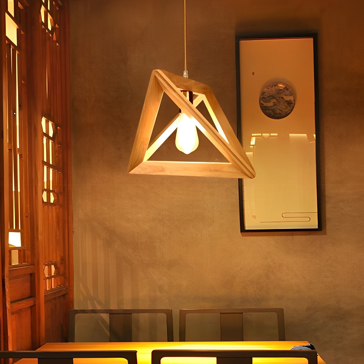 Creative Wood Frame Geometric Minimalist Chandelier Ceiling Pendant Lamp