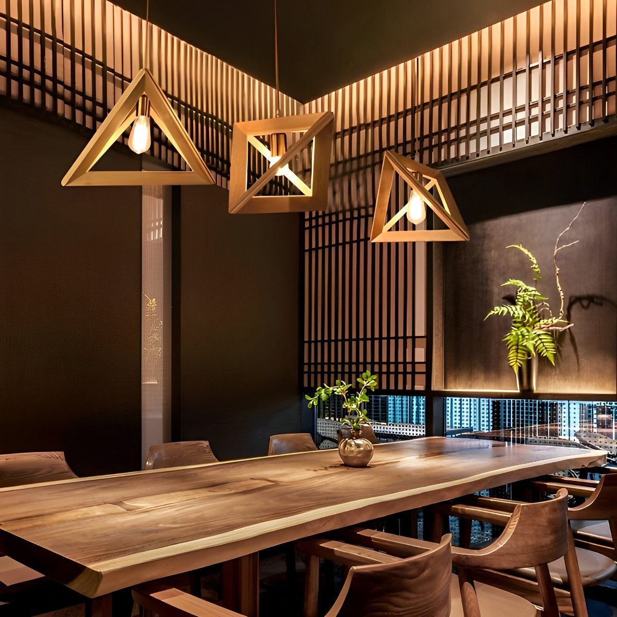 Creative Wood Frame Geometric Minimalist Chandelier Ceiling Pendant Lamp