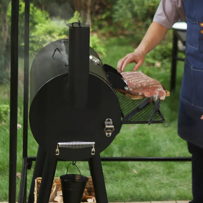 Dual-BBQ Charcoal Grill with Offset Smoker Combo