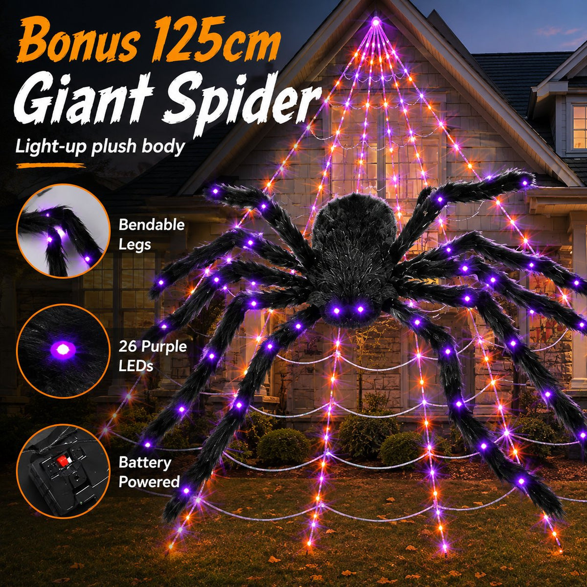 Giant Purple LED Spider Web Lights – Ventayo
