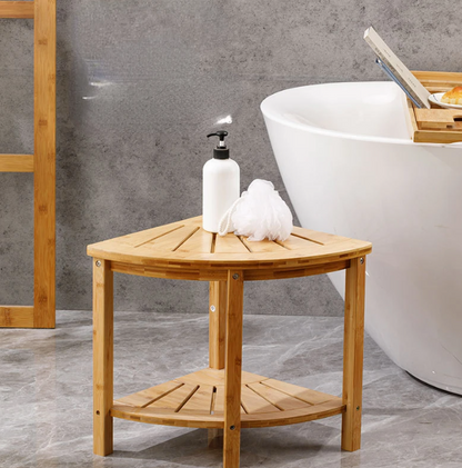 Bamboo And Wood Bathroom Corner Stool For Shower