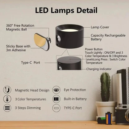 Rechargeable Wall Light with 360° Rotation | Ventayo
