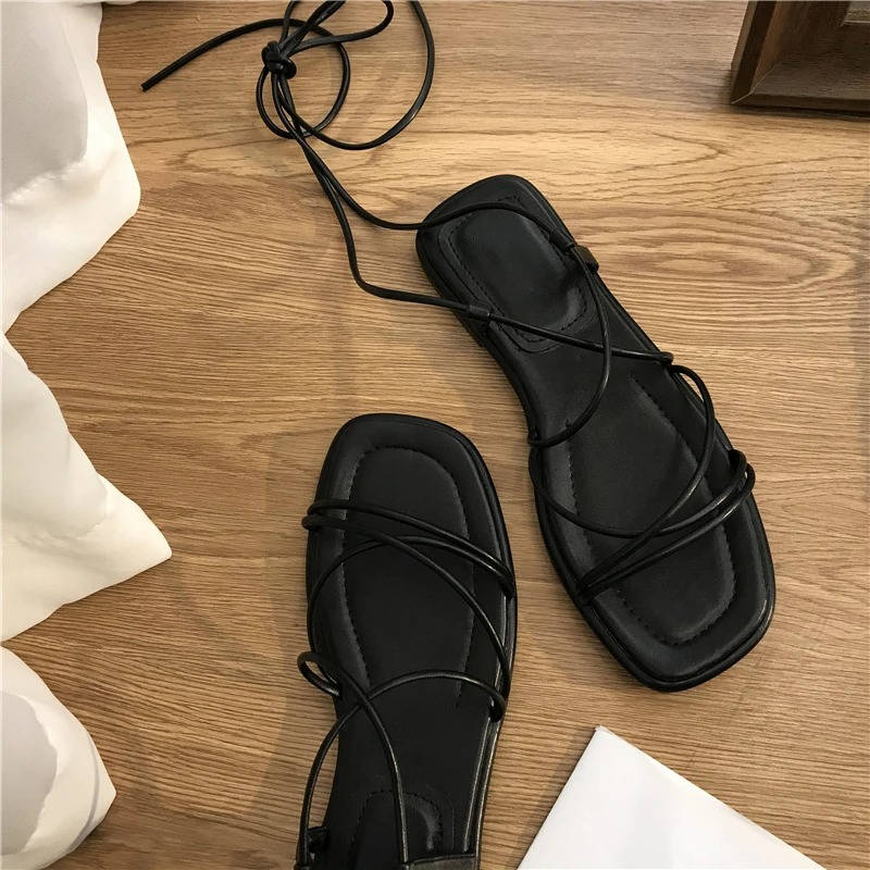 Women's Strappy Lace Up Flat Sandals