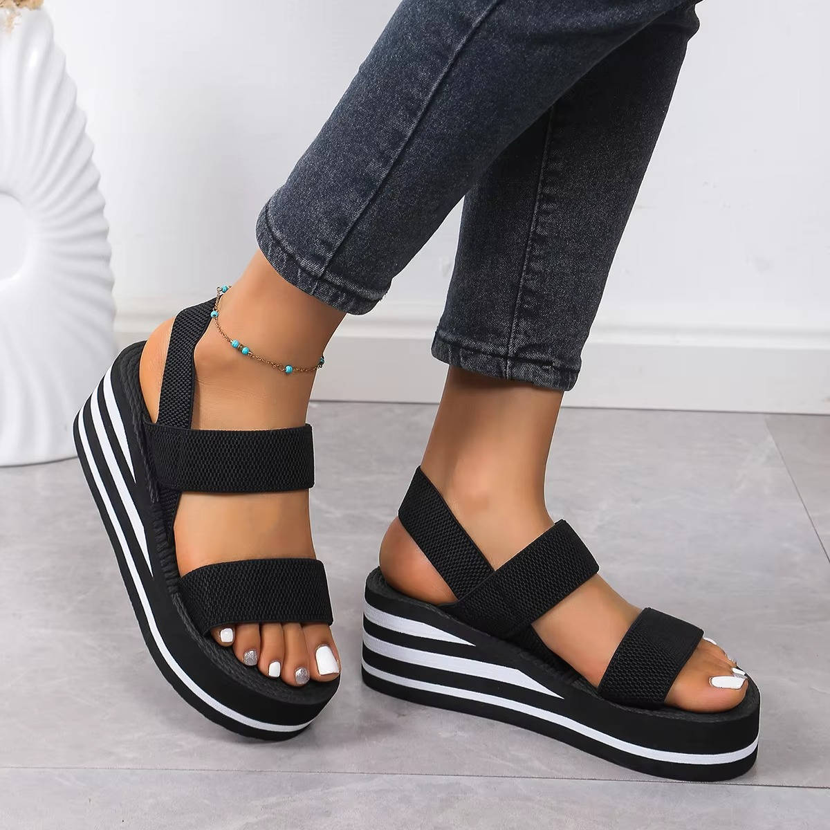 Women's Double Strap Platform Wedge Sandals