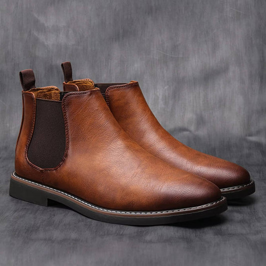Men's Classic Brown Chelsea Boots With Contrast Stitch Detail