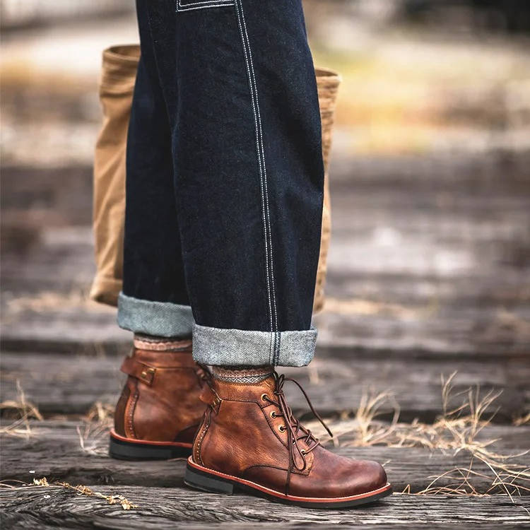 Men's Ankle Leather Lace Up Boots