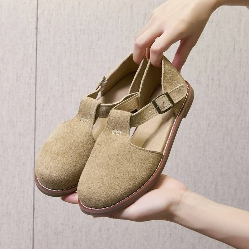 Women's Suede T-Strap Flats
