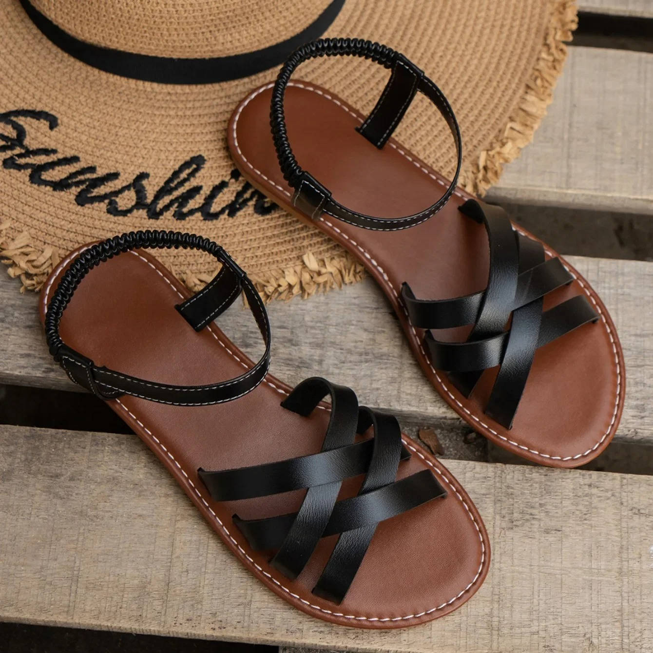 Women's Tan Leather Strappy Sandals