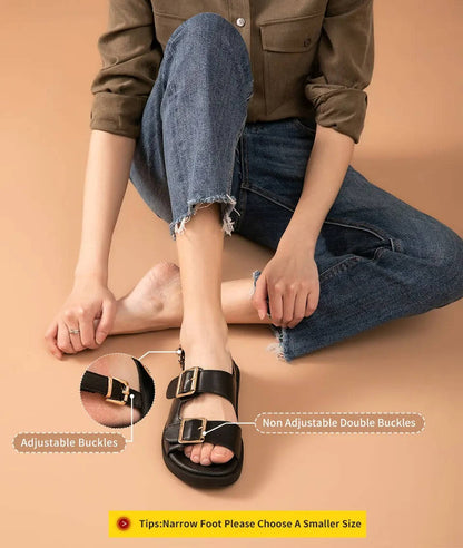 Leather Platform Buckle Sandals