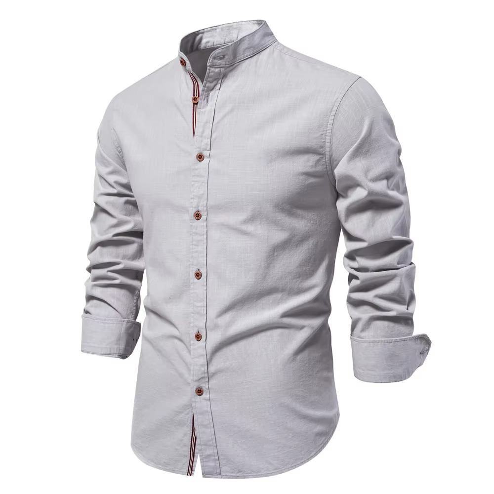 Men's Mandarin Collar Button Up Shirt