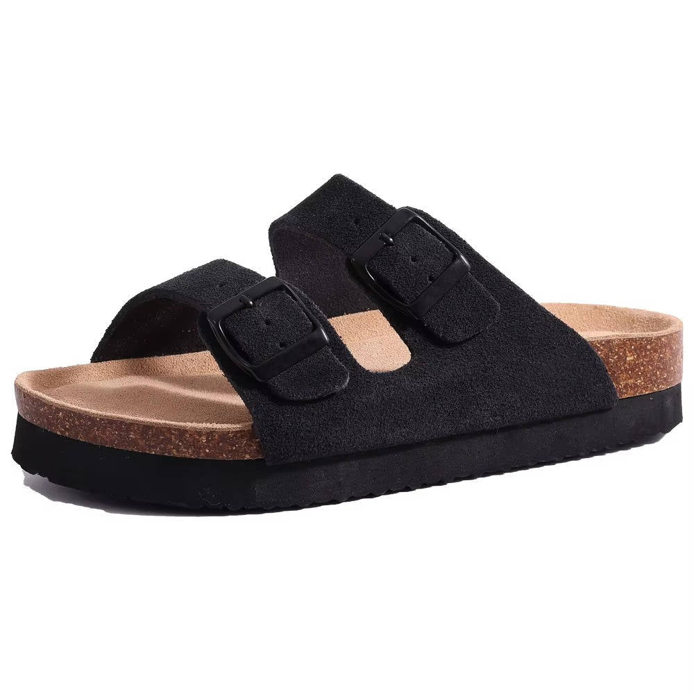 Cork Footbed Sandals With Double Buckle Straps