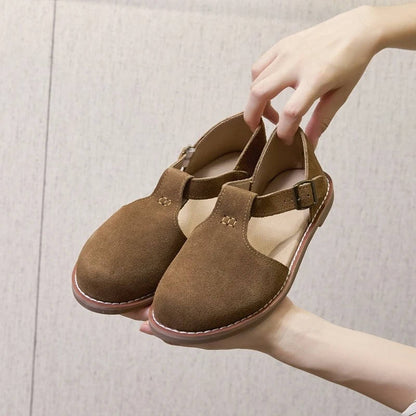 Women's Suede T-Strap Flats