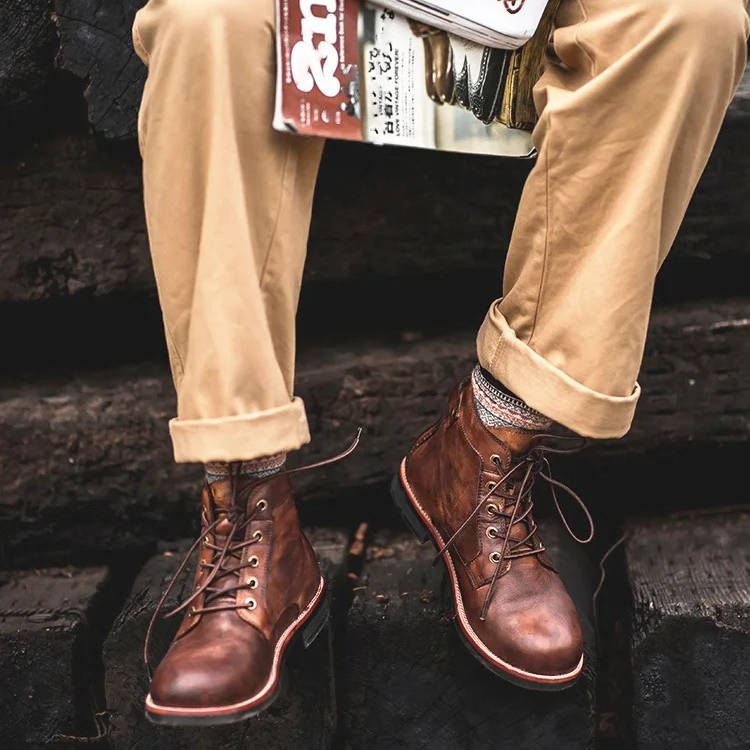 Men's Ankle Leather Lace Up Boots