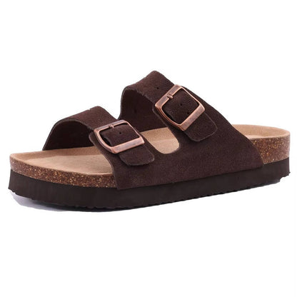 Cork Footbed Sandals With Double Buckle Straps