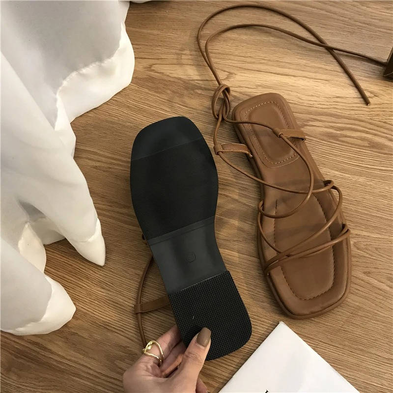 Women's Strappy Lace Up Flat Sandals