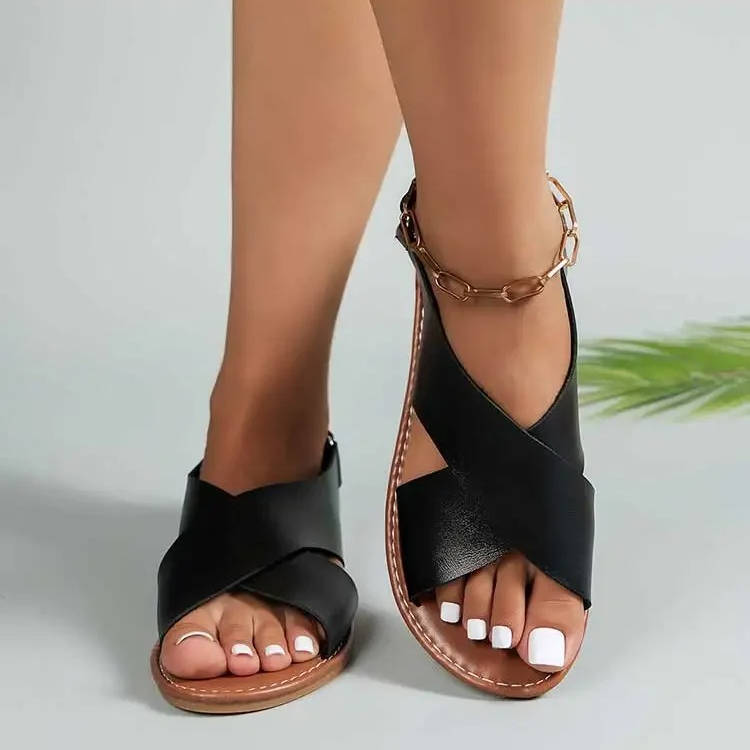 Women's Leather Cross-Strap Sandals