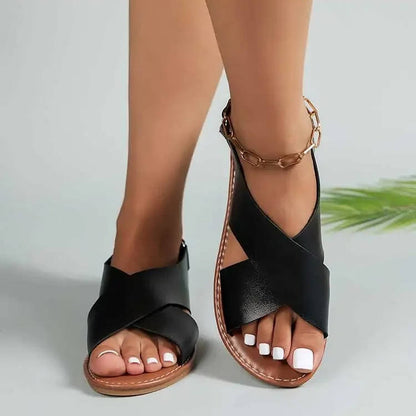 Women's Leather Cross-Strap Sandals