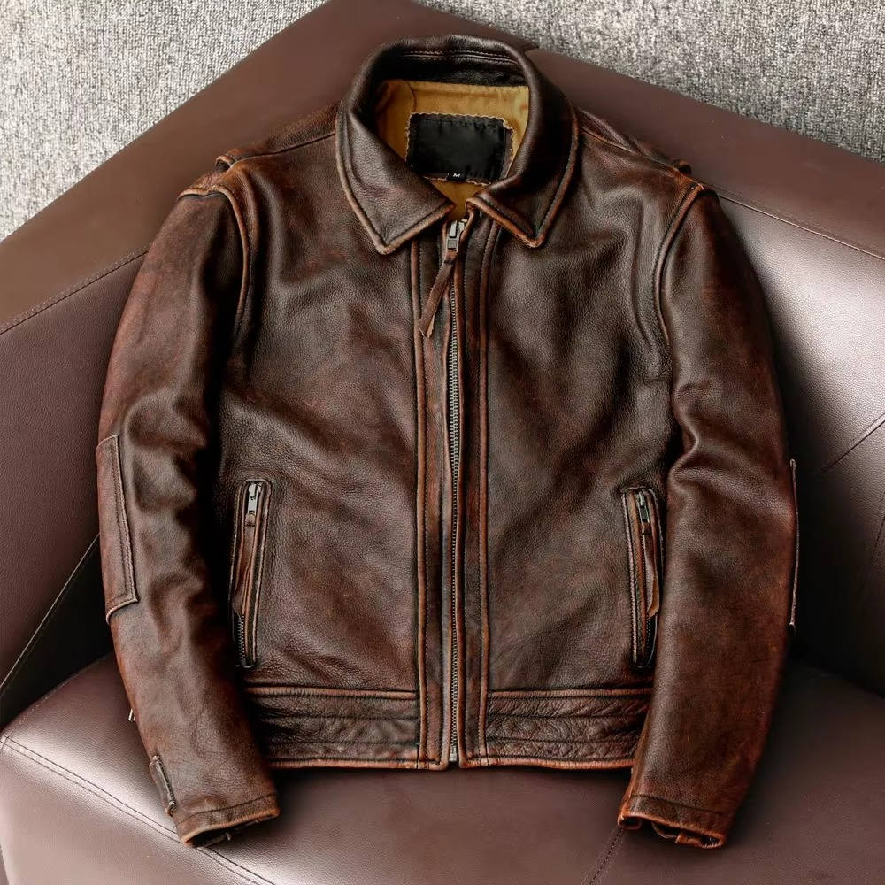 Distressed Leather Jacket Men
