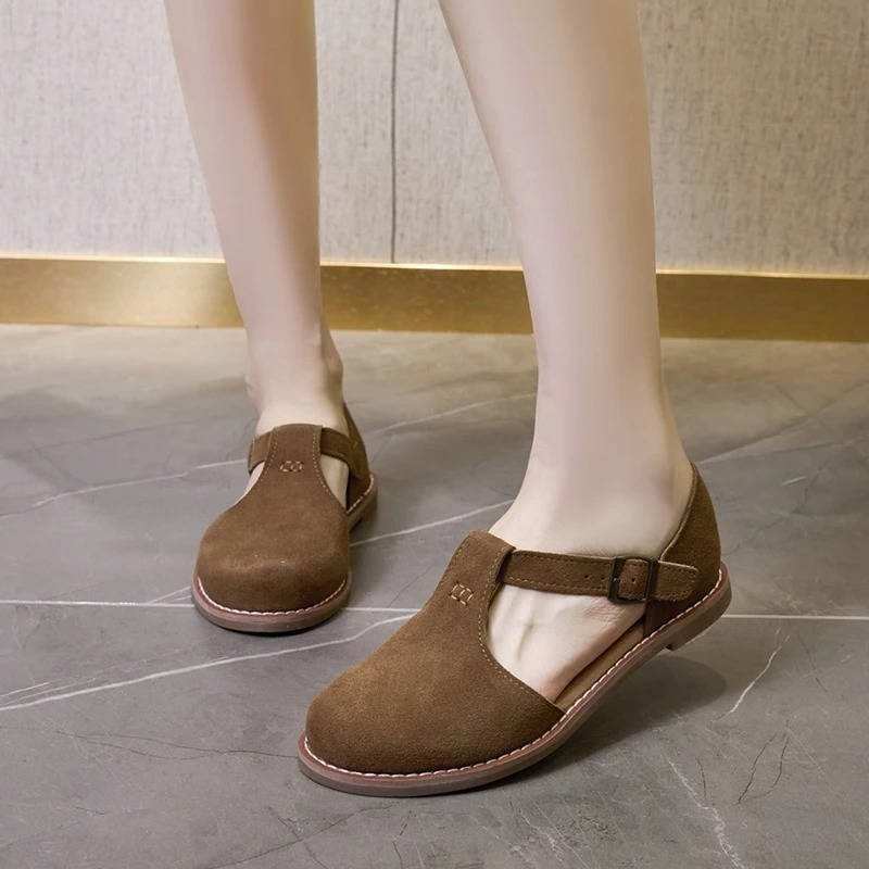 Women's Suede T-Strap Flats