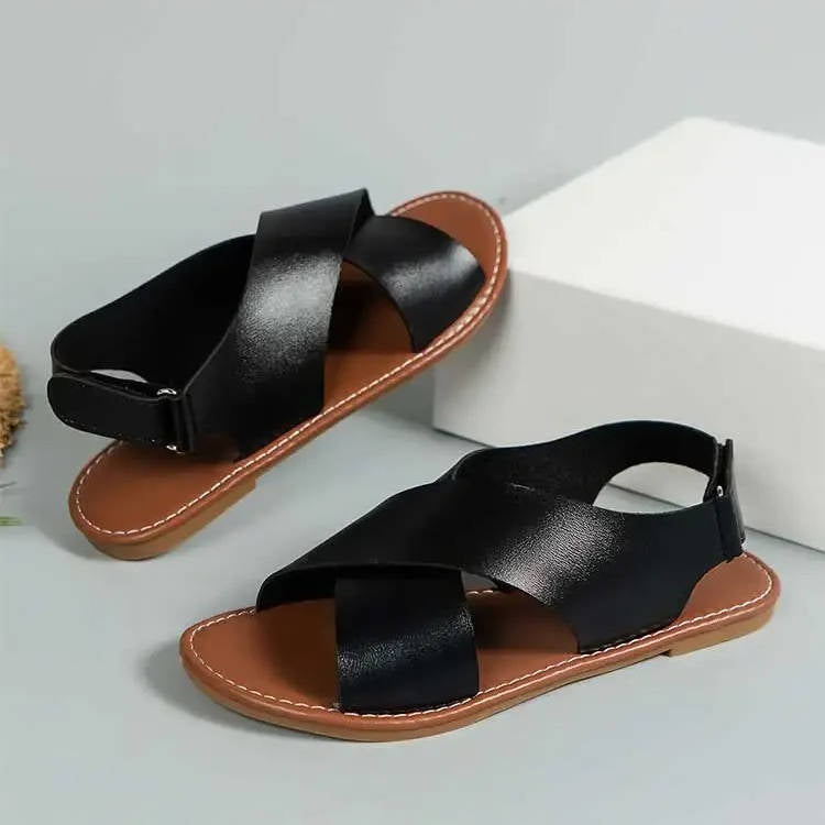 Women's Leather Cross-Strap Sandals