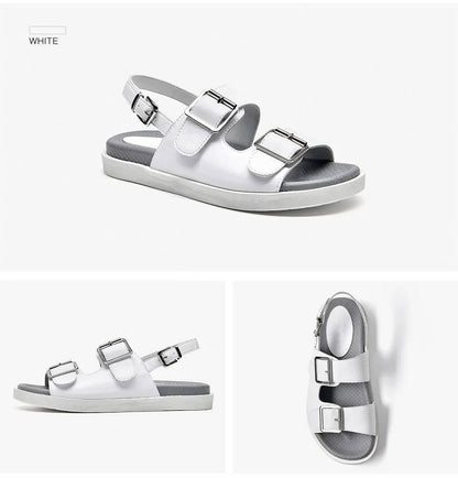 Leather Platform Buckle Sandals