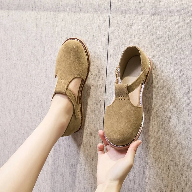 Women's Suede T-Strap Flats