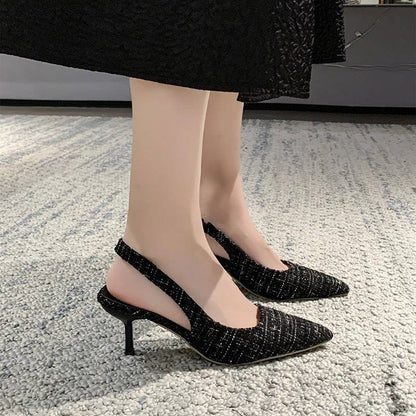 Women's Classic Tweed Pointed Toe Slingbacks
