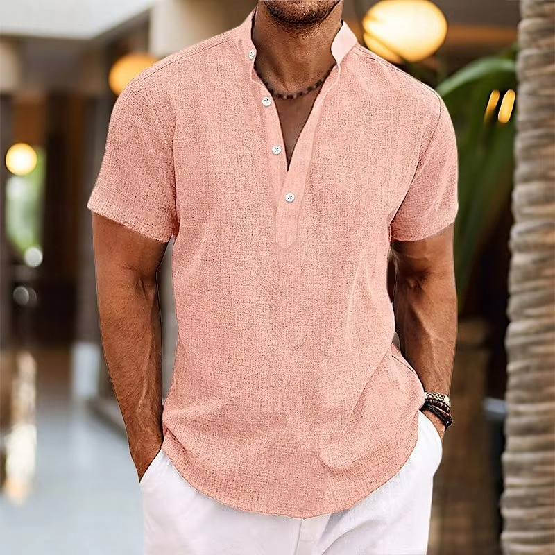 Men's Short Sleeve Linen Henley Shirt
