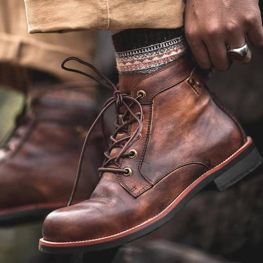Men's Ankle Leather Lace Up Boots